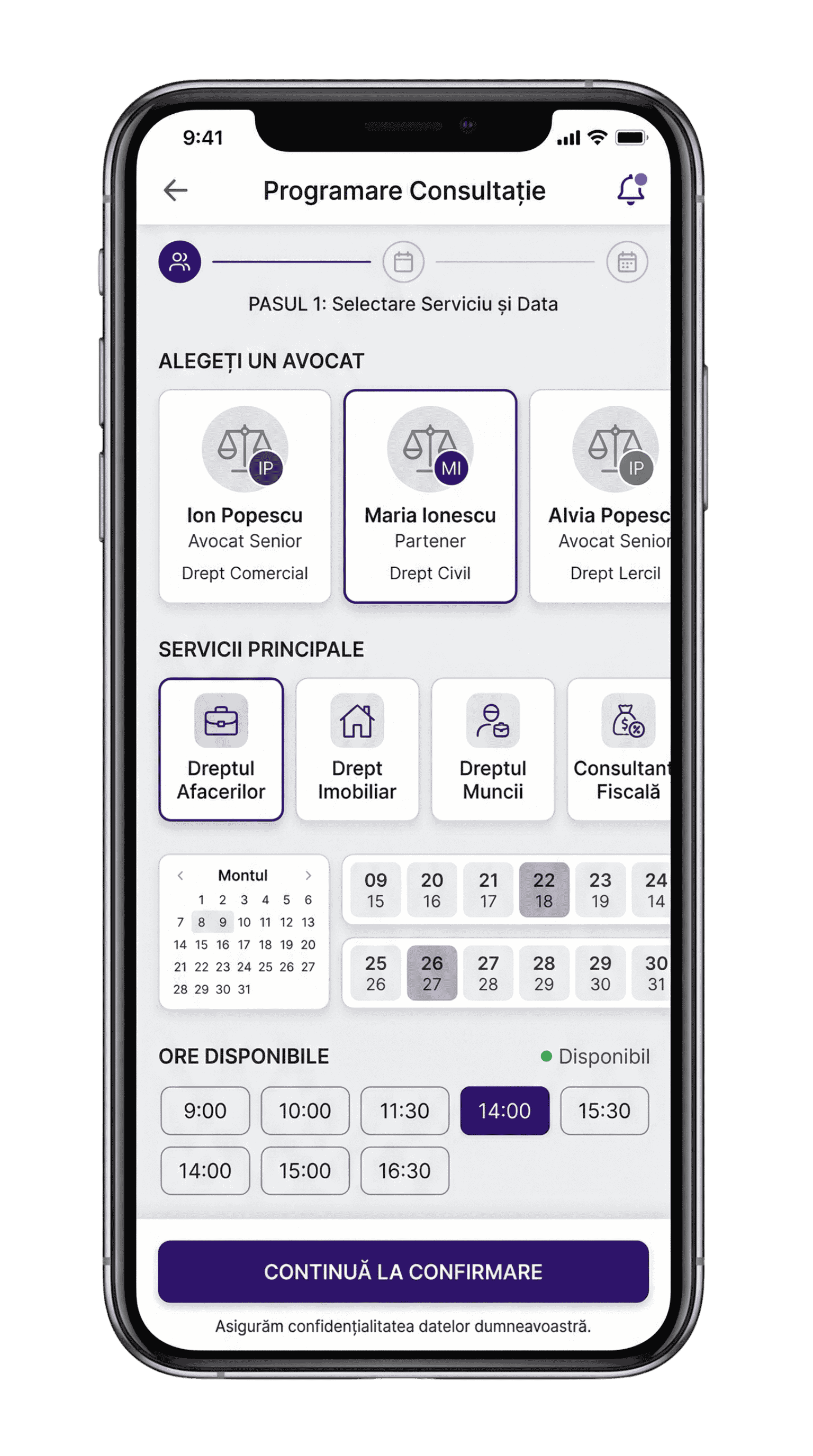 Flux mobil Growonio pentru programarea unei consultații
